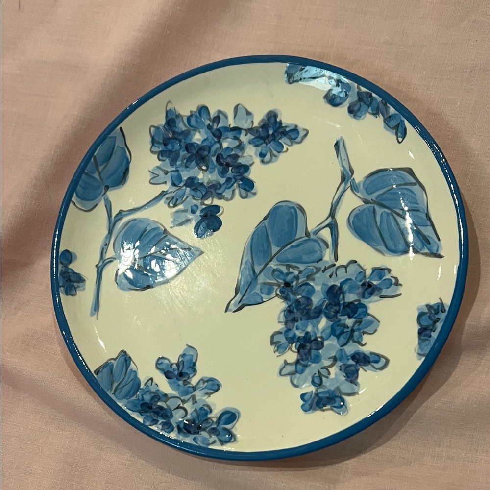 Hand-Painted Blue Floral Ceramic Plate
